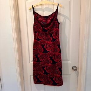 Elegant Y2K Red Rose Print Midi Dress perfect for Valentine’s Day!